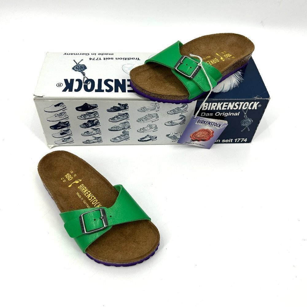 NIB BIRKENSTOCK Boy's Kids Green Purple Madrid Slip On Sandals Shoes 10 / 13